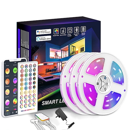 RGB-Lichtstreifen, Tuya WiFi Smart 5050, Bluetooth, Sprachmusiksteuerung, 40 Tasten, Fernbedienung, App-Steuerung, Alexa für Wohnzimmer, Schlafzimmer, Dekoration, 5 m/10 m/15 m/20 m Image