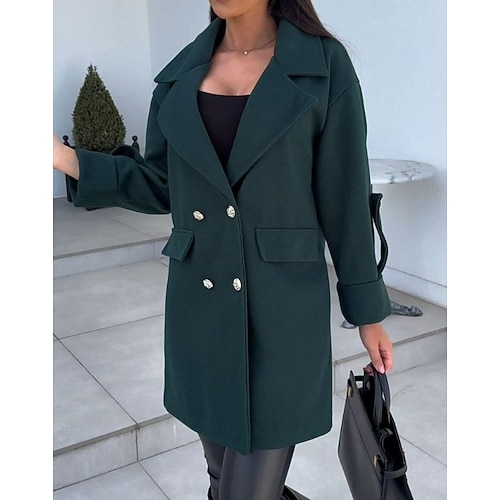 Per donna Cappotto Trench Strada Da tutti i giorni Da mare Autunno Inverno Lungo Cappotto Morbido Tenere al caldo Moda Informale Giacca Manica lunga Tinta unica Con tasche Nero Bianco Verde militare