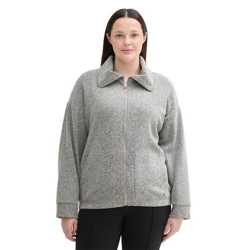 Sweatjacke TOM TAILOR PLUS Gr. 52, grau (grey heringbone boucle) Damen Sweatjacken mit Fischgrätenmuster