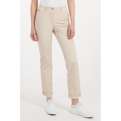 Stoffhose RECOVER PANTS "COLETTE", Damen, Gr. 50, Normalgrößen, beige (creme), 97% Baumwolle;3% Elasthan, unifarben, regular fit knöchelfrei, Hosen, mit tonig bestickten Taschenblenden Image