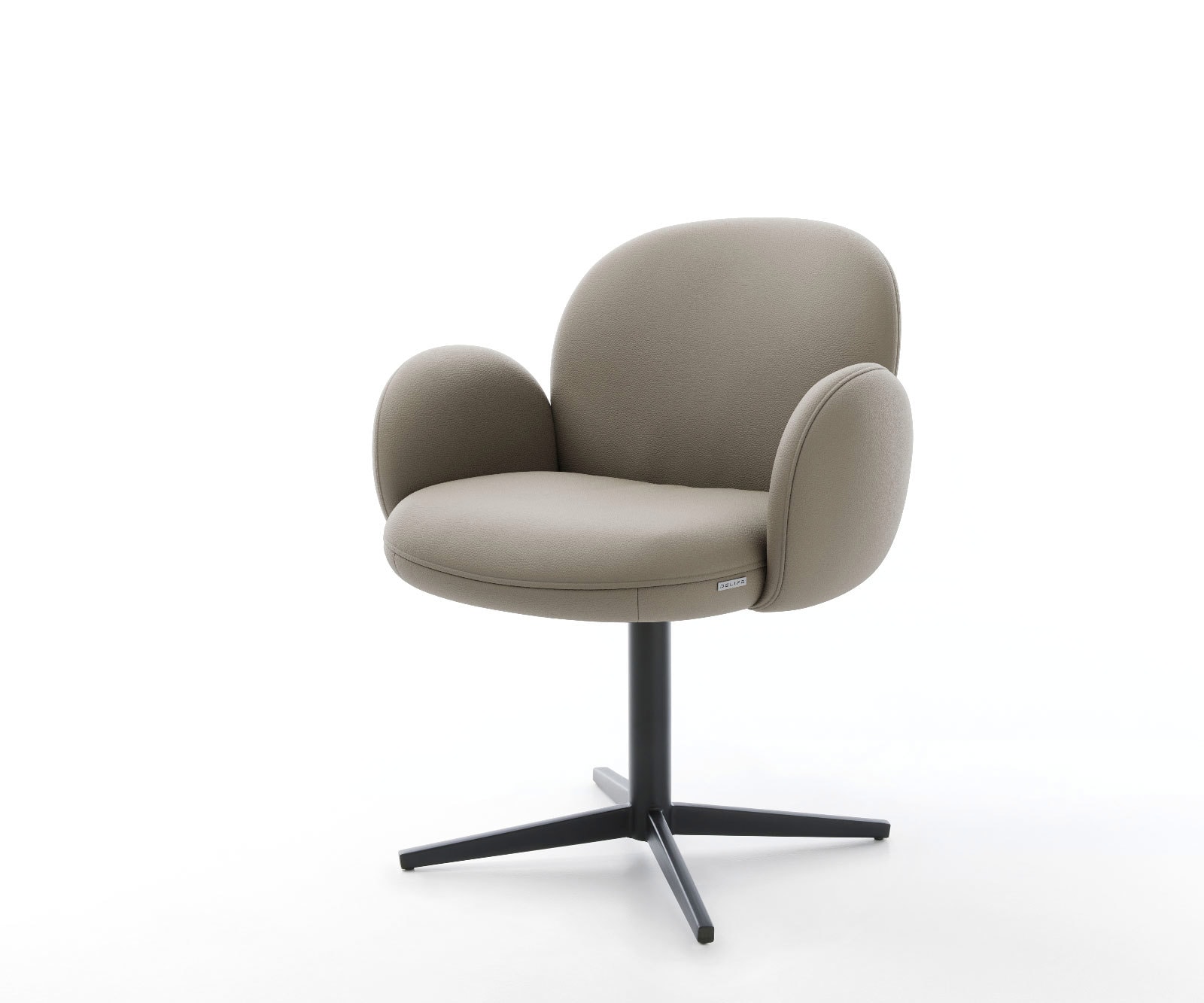 DELIFE Drehstuhl Nube-Flex mit Armlehnen Echt-Leder Schlamm Fußkreuz Schwarz 360° drehbar Taschenfederkern, Esszimmerstühle Image