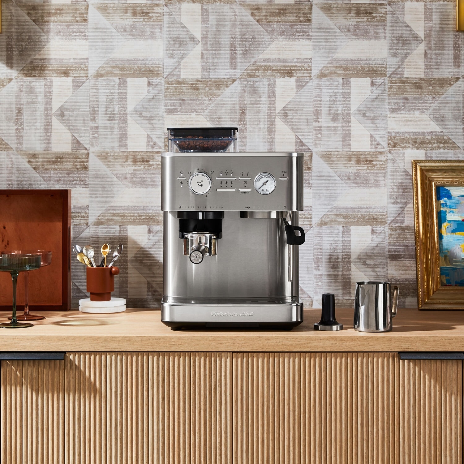 KitchenAid Semi Automatic Espresso Machine with Burr Grinder in Cast Iron Black