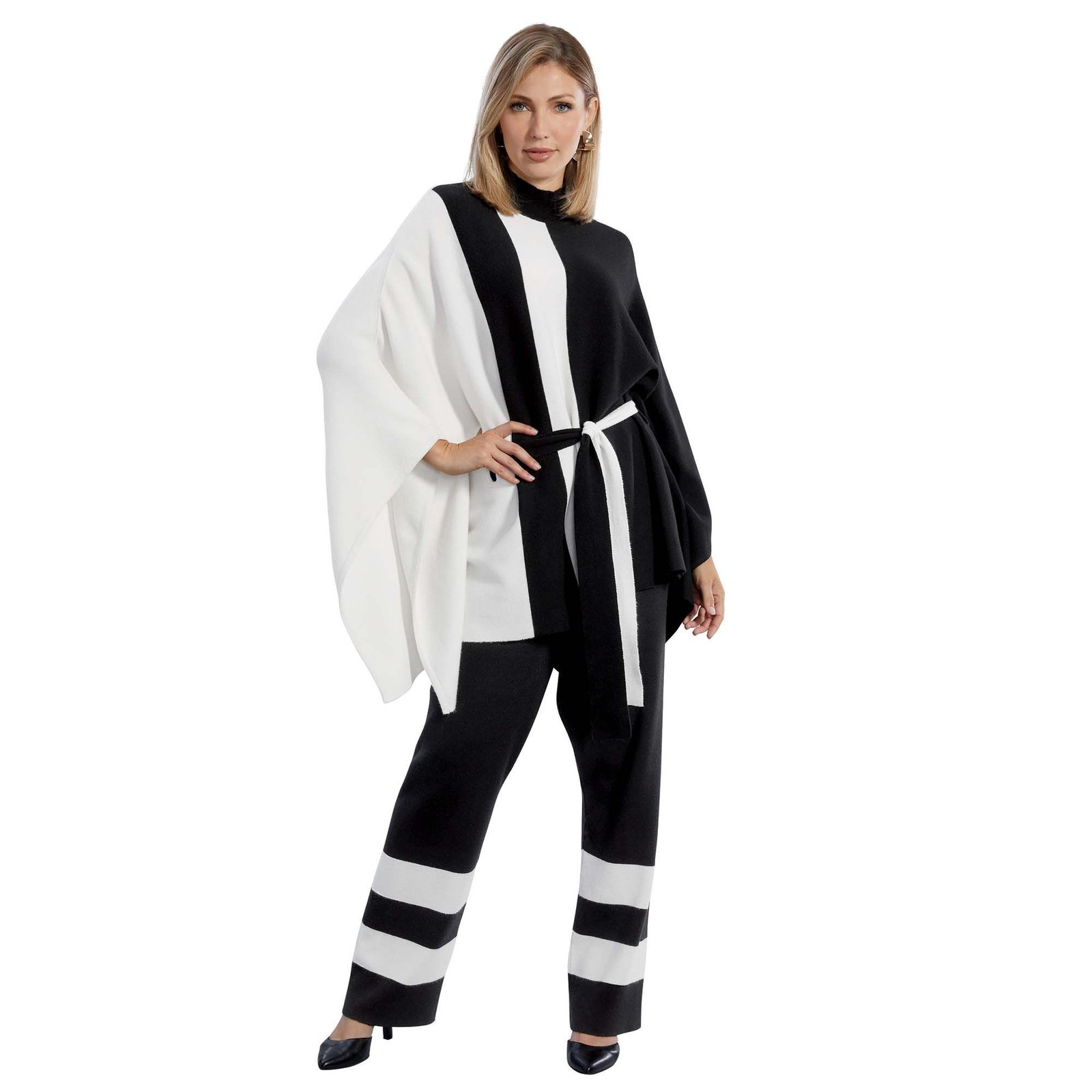 Masseys Colorblock Sweater Pant Set (Size 2X) Black-White, Nylon,Synthetic,Viscose