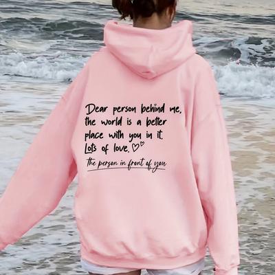 TEMU Letter Print Simple Hoodie, Casual Drawstring Kangaroo Pocket Hoodies Sweatshirt, Women's Clothing