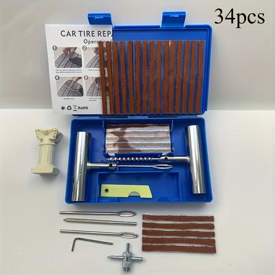 TEMU Heavy Duty Car Tire Repair Kit: 34/58 Pcs Tubeless Tire Plug Set For Auto, Atv, Truck, Tractor, Motorcycle, Off-road