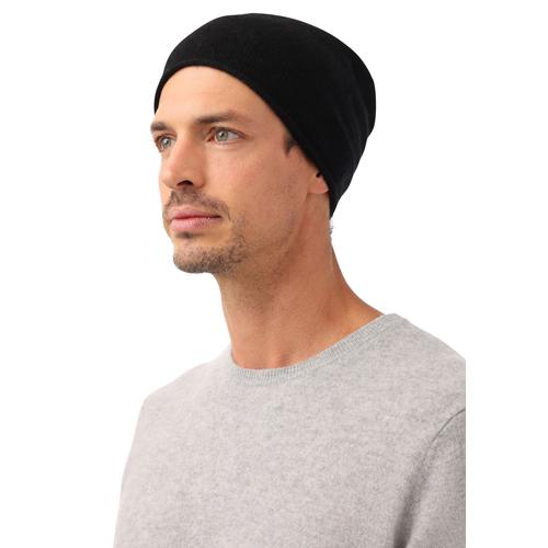 Beanie ZWILLINGSHERZ schwarz Damen Mützen aus Kashmir, mit kleinem Rollrand