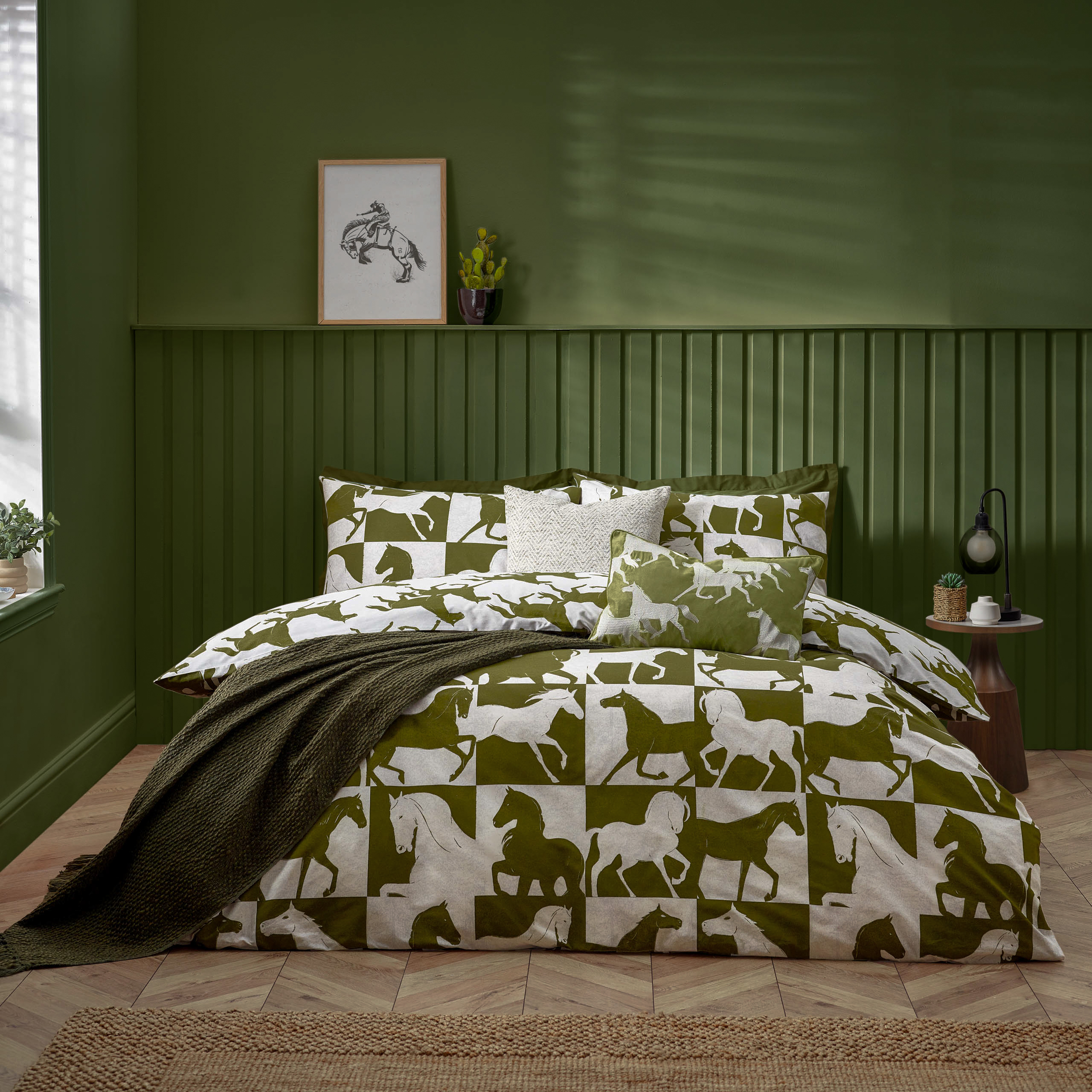 furn. Herve Reversible Duvet Cover Set - Olive Polycotton - Size Double | furn. Sale | Discount Designer Brands