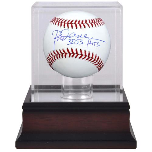 Signierter Baseball von Rod Carew, Minnesota Twins, mit der Aufschrift „3053 Hits“ und einer Vitrine aus Mahagoni