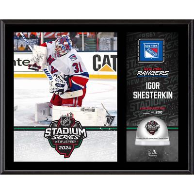 Igor Shesterkin New York Rangers 12" x 15" 2024 NHL Stadium Series Sublimierte Plakette mit beim Spiel verwendetem Eis - Limitierte Auflage von 200 Image