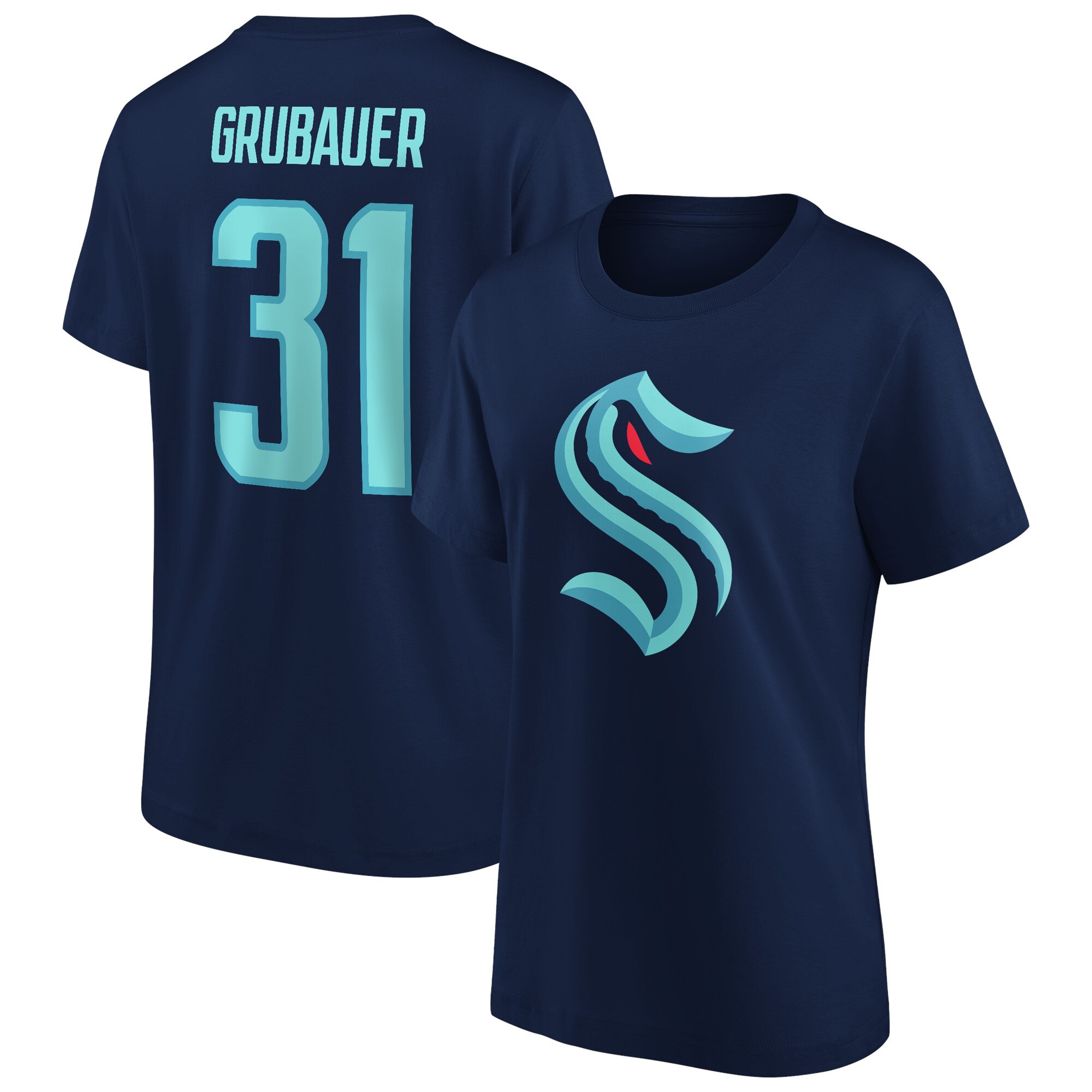 Seattle Kraken Fanatics Branded Iconic Name & Number Graphic T-Shirt – Philipp Grubauer 31 – Damen Image