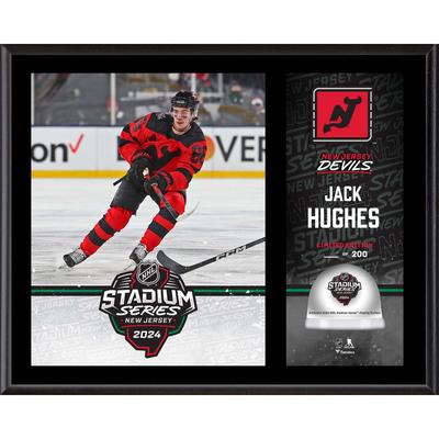 Jack Hughes New Jersey Devils 12" x 15" 2024 NHL Stadium Series Sublimierte Plakette mit Spieleis - Limitierte Auflage von 200 Image