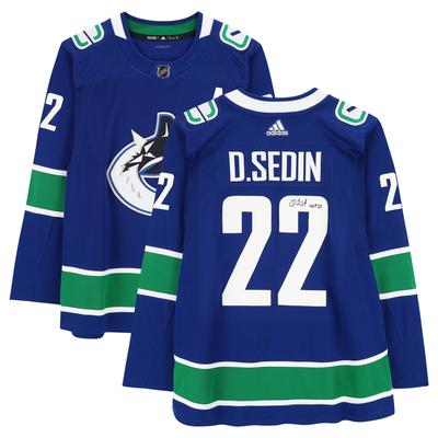 Von Daniel Sedin signiertes blaues Adidas Authentic-Trikot der Vancouver Canucks mit der Aufschrift „HOF 2022“ Image