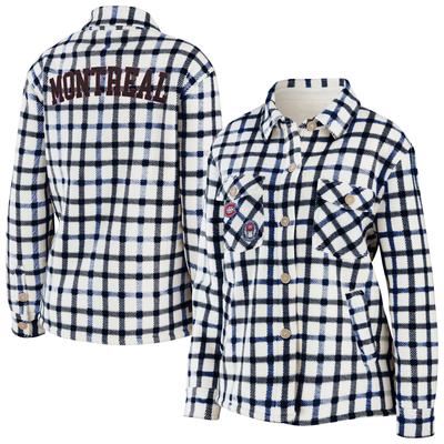 Damen WEAR by Erin Andrews – Karierte Hemdjacke mit Knopfleiste in Haferflockenfarbe der Montreal Canadiens Image