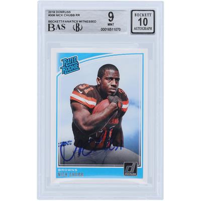 Nick Chubb Cleveland Browns signierte 2018 Panini Donruss bewertet Rookie #308 Beckett Fanatics bezeugt authentifizierte 9/10 Rookie Karte Image
