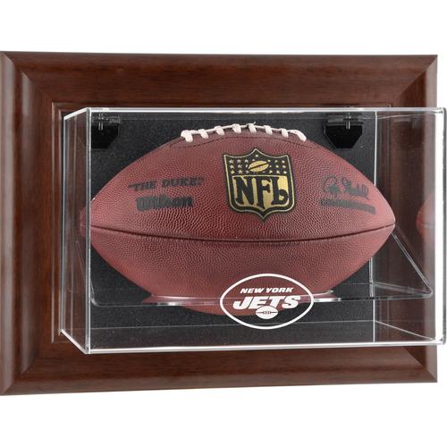 New York Jets Football-Vitrine mit braunem Rahmen und Wandmontage