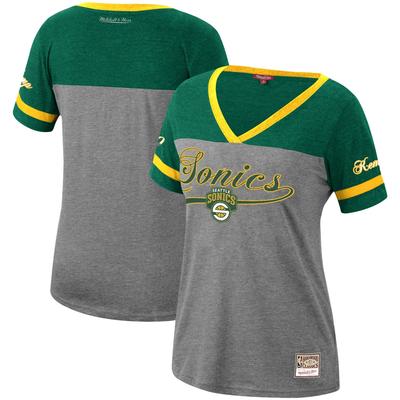 Mitchell & Ness Shawn Kemp Heathered Charcoal Seattle SuperSonics Team Captain T-Shirt mit V-Ausschnitt für Damen Image