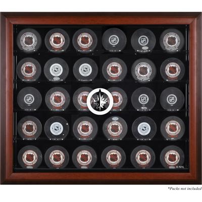 Winnipeg Jets – Mahagoni-gerahmte Vitrine für 30 Hockey-Pucks mit Logo Image