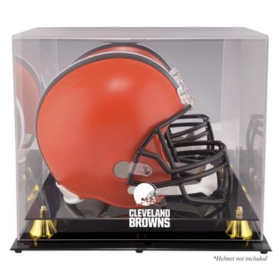 Goldener klassischer Helm-Vitrine der Cleveland Browns mit verspiegelter Rückseite Image