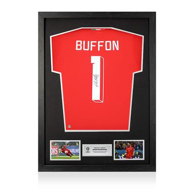 Offizielles UEFA 2024-Trikot von Gianluigi Buffon, offizielles signiertes und gerahmtes modernes italienisches Torwarttrikot mit Nummer im Fan-Stil Image