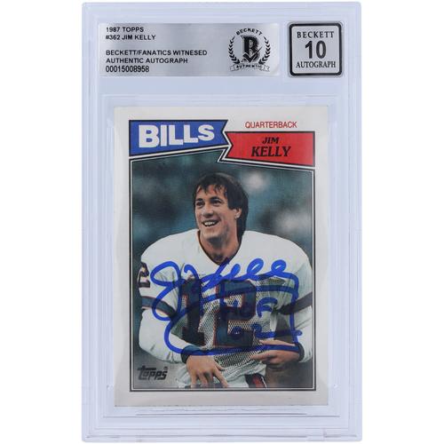 Jim Kelly, Buffalo Bills, signierte 1987 Topps #362 Beckett Fanatics, bezeugte authentifizierte 10 Rookie-Karte mit 