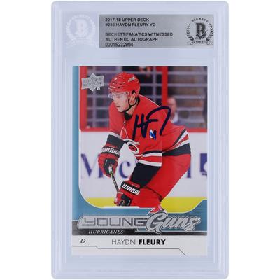 Haydn Fleury Carolina Hurricanes signierte 2017-18 Upper Deck Young Guns #236 Beckett Fanatics bezeugte authentifizierte Rookie-Karte Image