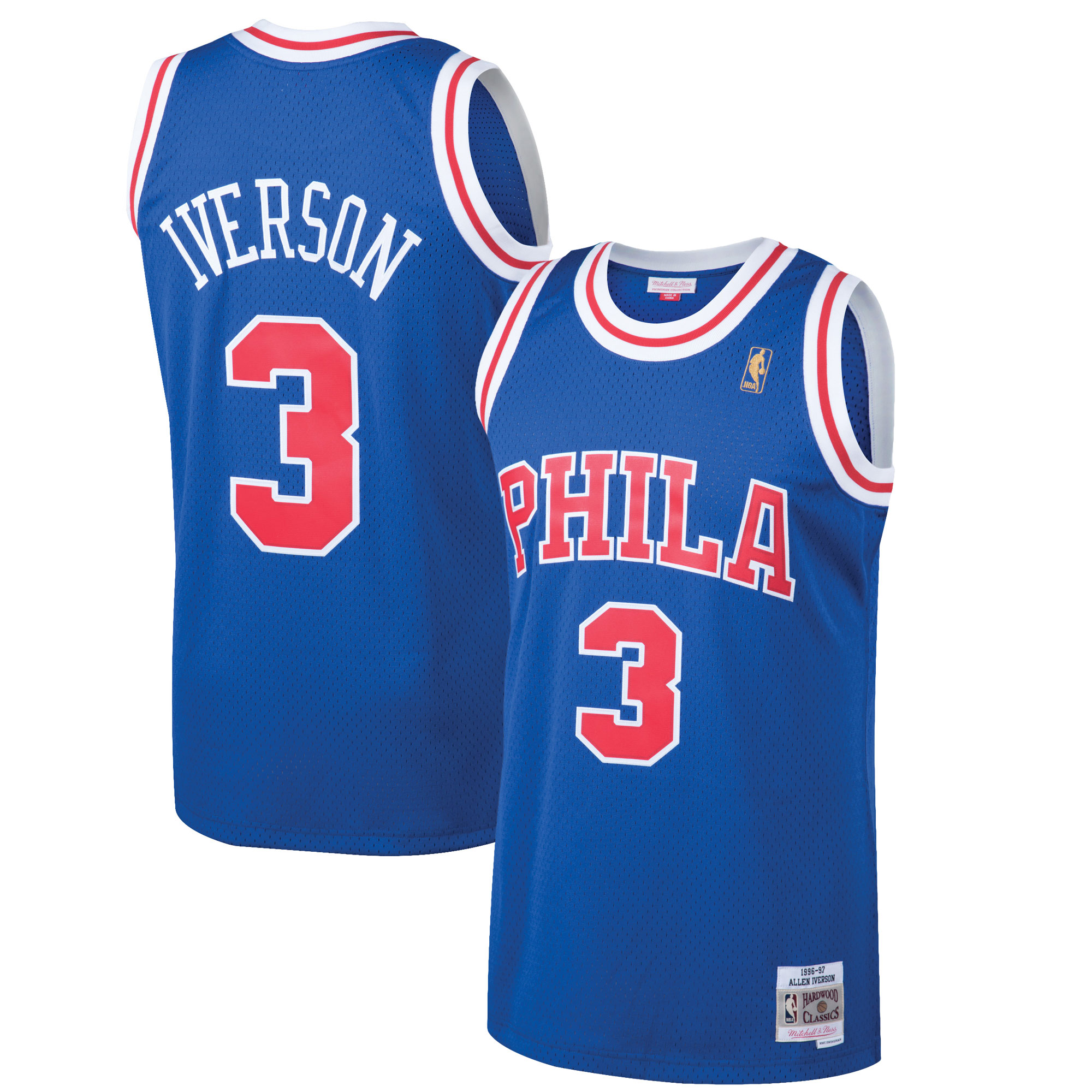 Mitchell & Ness Allen Iverson Royal Philadelphia 76ers 1996/97 Hardwood Classics Swingman-Trikot für Herren Image