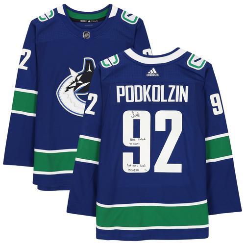 Blaues, von Vasily Podkolzin signiertes adidas Authentic-Trikot der Vancouver Canucks mit mehreren Inschriften – limitierte Auflage von 21 Stück