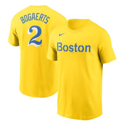 Nike Xander Bogaerts Gold Boston Red Sox City Connect T-Shirt mit Name und Nummer für Herren Image