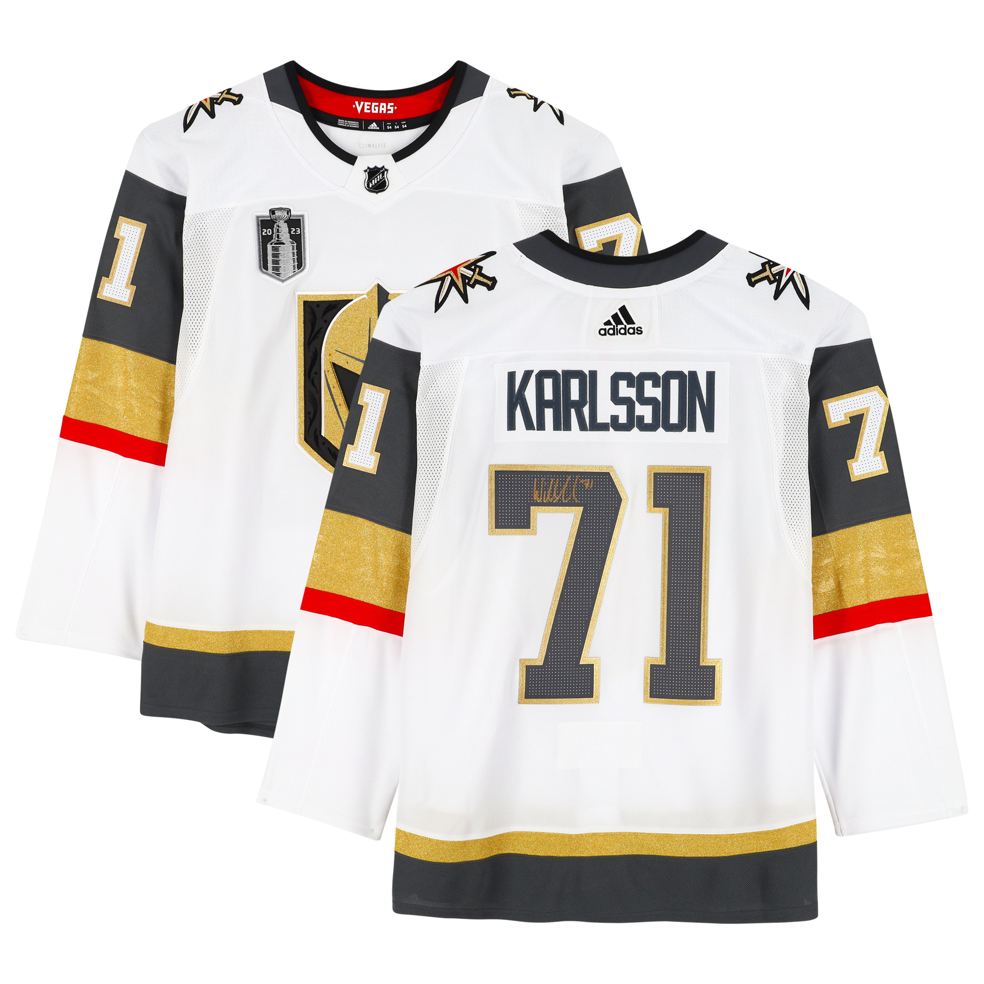 Von William Karlsson signiertes weißes Adidas Authentic-Trikot mit Aufnäher für das Stanley Cup-Finale 2023 Image