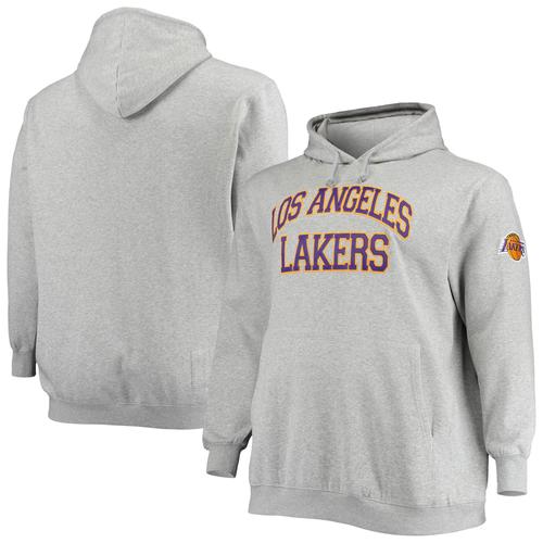 Mitchell & Ness Herren-Kapuzenpullover „Hardwood Classics Big & Tall Throwback“ in meliertem Grau der Los Angeles Lakers