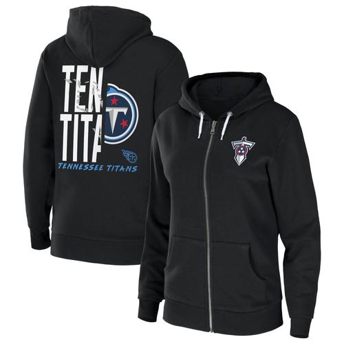 Damenbekleidung von Erin Andrews Schwarzer Tennessee Titans Schwammfleece-Hoodie mit durchgehendem Reißverschluss