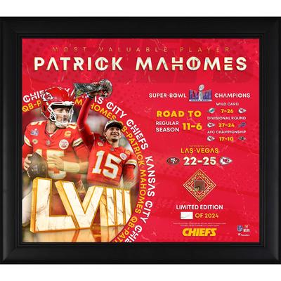 Patrick Mahomes Kansas City Chiefs Super Bowl LVIII MVP, gerahmte 15" x 17" Collage mit einem Stück eines beim Spiel verwendeten Footballs - Limitierte Auflage von 2024 Image