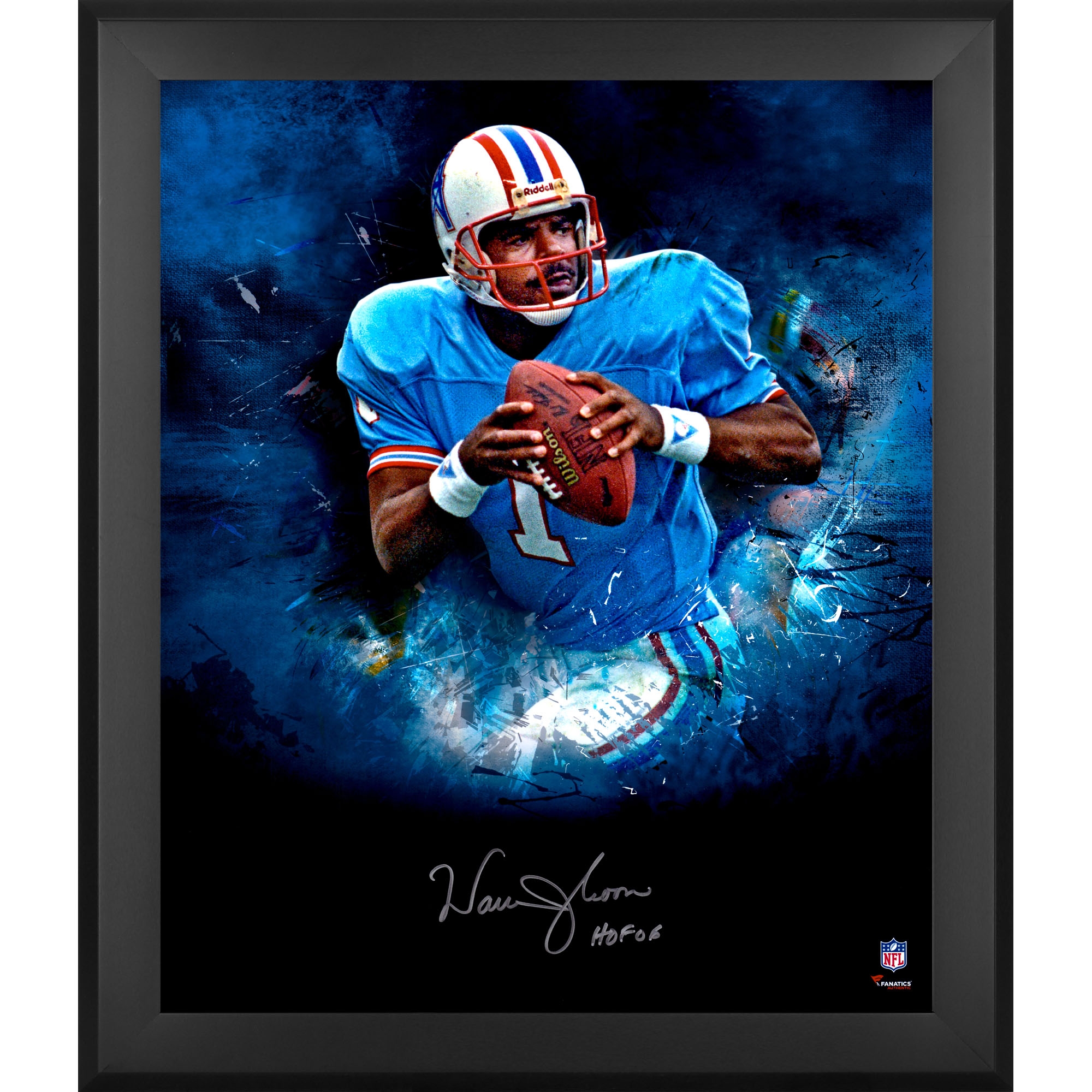 Warren Moon Houston Oilers, gerahmtes, signiertes 20 x 24 Zoll großes scharfes Foto mit der Aufschrift „HOF 06“ Image