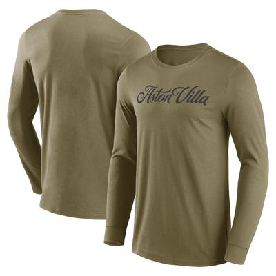 Aston Villa Wortmarken-Logo Grafik-Langarm-T-Shirt – Khaki – Herren Image