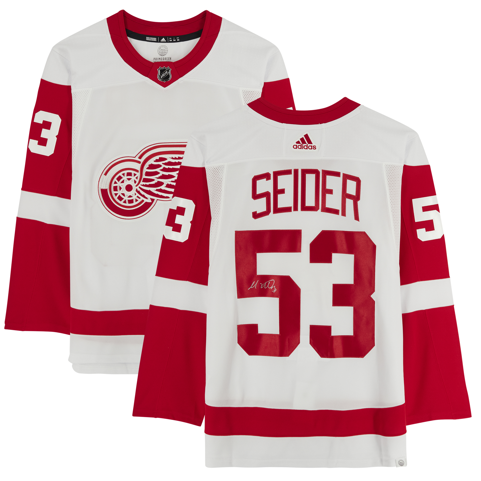 Von Moritz Seider signiertes weißes authentisches Adidas-Trikot der Detroit Red Wings Image