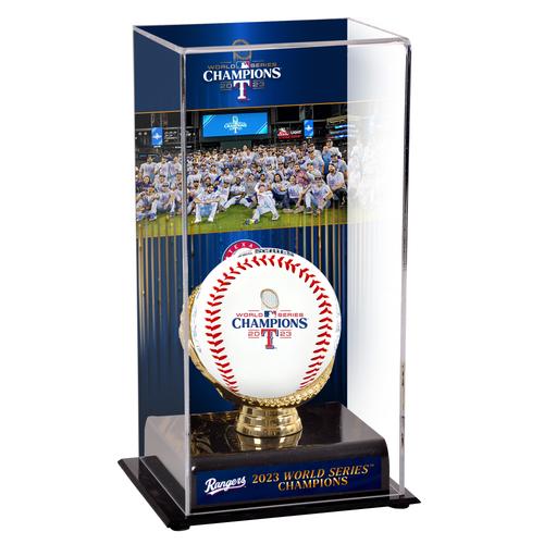 Texas Rangers Faksimile Signature Rawlings 2023 World Series Champions Replika-Baseball mit einer sublimierten Vitrine