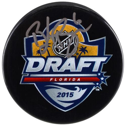 Brock Boeser Vancouver Canucks signierter Hockeypuck mit Logo des NHL Draft 2015