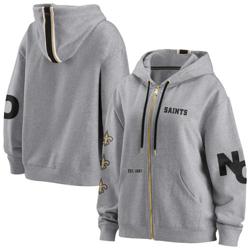 Damenbekleidung von Erin Andrews Grauer New Orleans Saints-Hoodie mit durchgehendem Reißverschluss