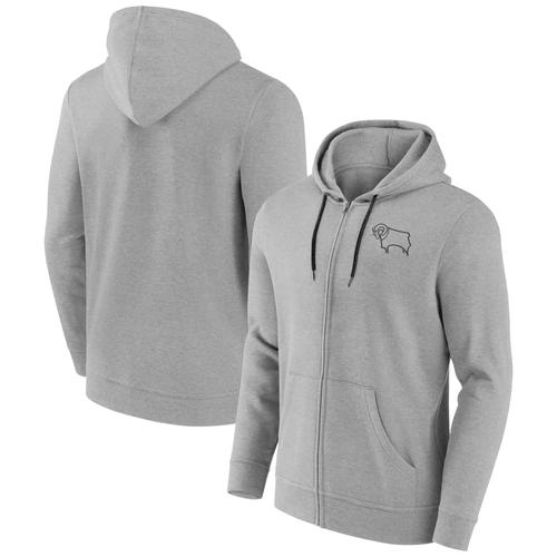 Derby County Essentials Small Crest Full Zip Hoodie – Grau meliert – Herren