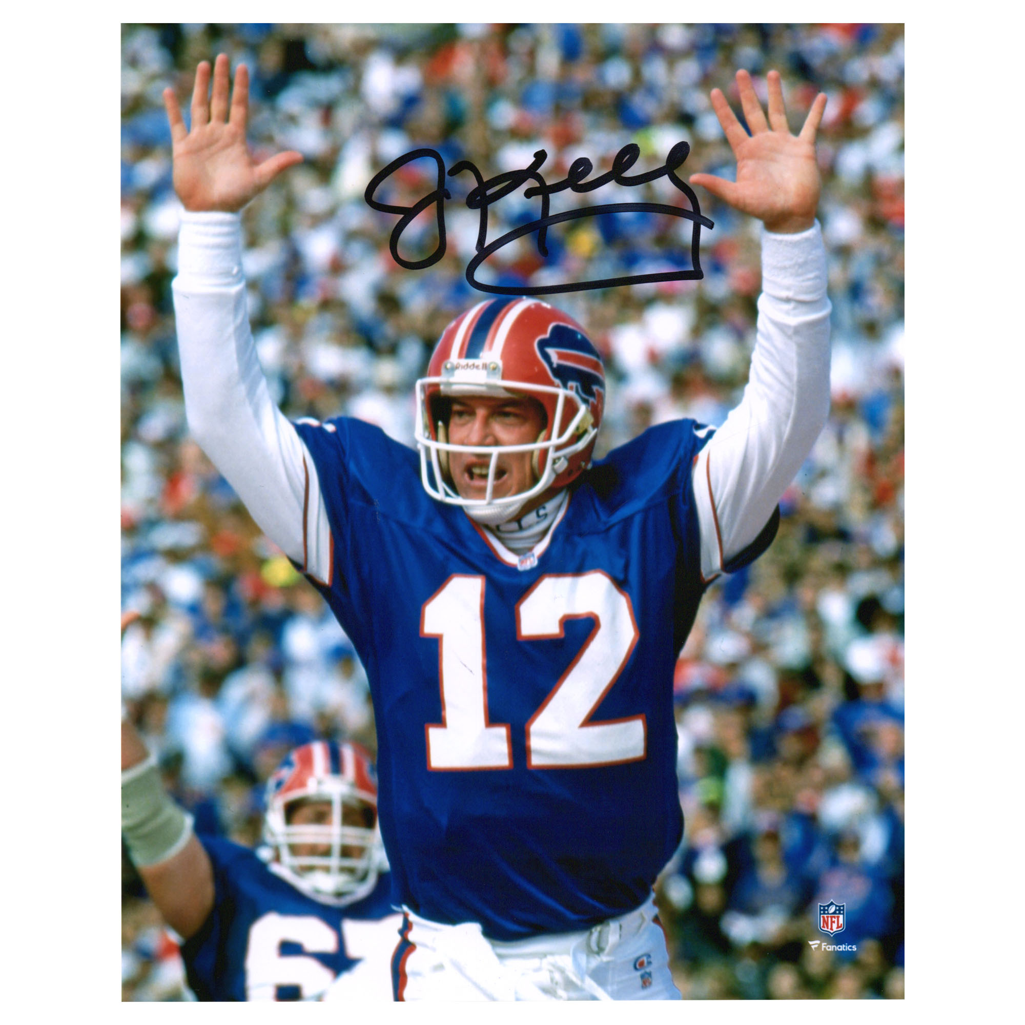 Jim Kelly, Buffalo Bills, signiertes 8 x 10 Zoll großes Foto mit erhobenen Armen Image