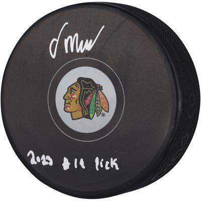 Signierter Hockeypuck von Oliver Moore, Chicago Blackhawks, mit der Aufschrift „2023 #19 Pick“ Image