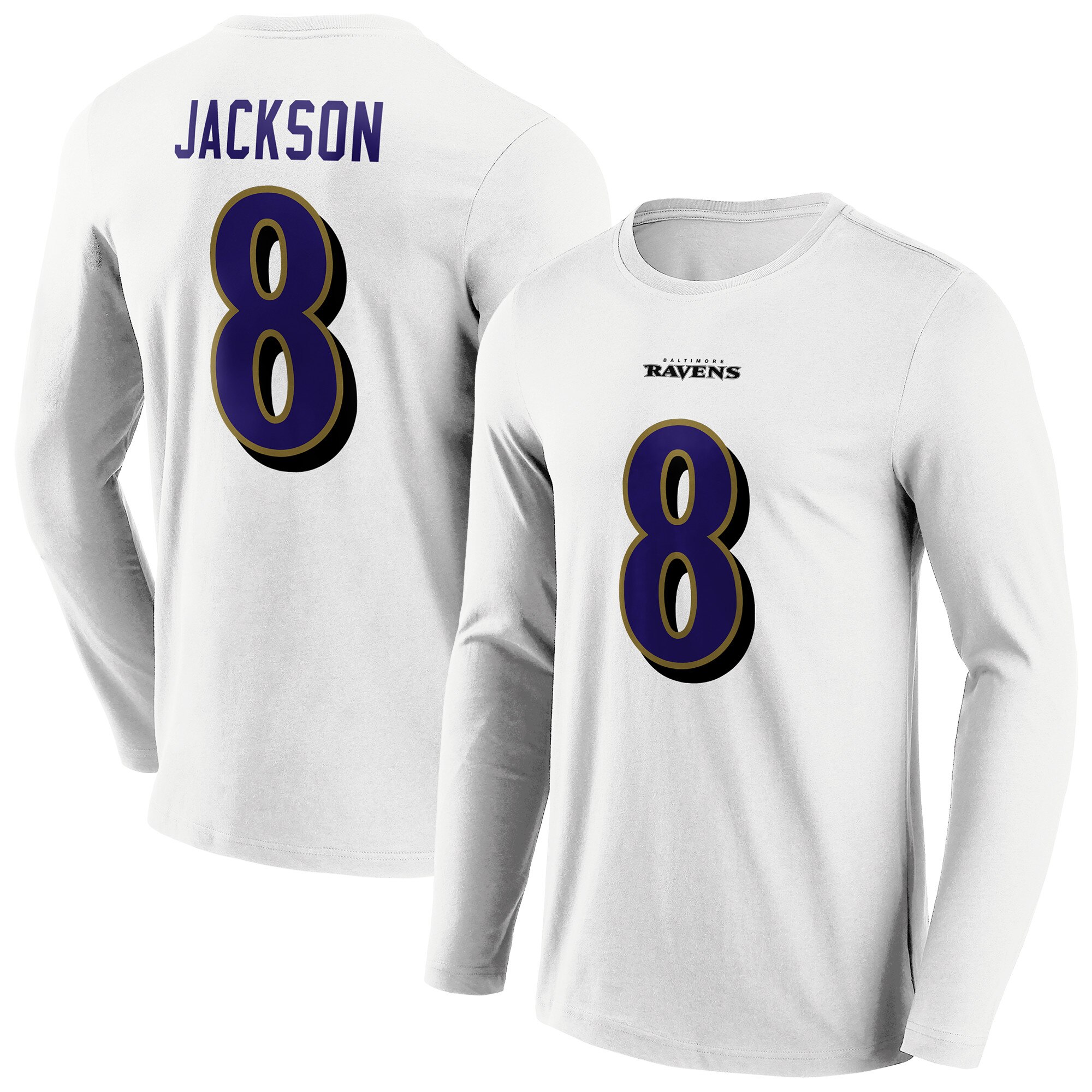 Baltimore Ravens Road Name & Number Langarm-T-Shirt - Lamar Jackson - Herren Image