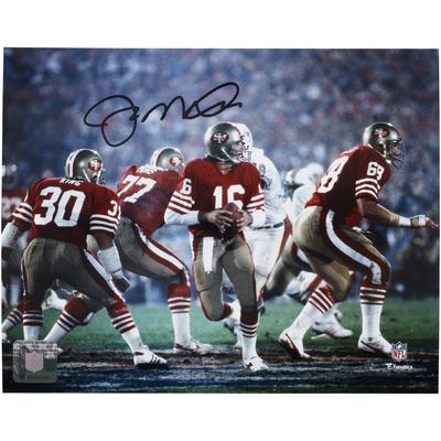 Joe Montana San Francisco 49ers signiertes Super Bowl XIX Dropback-Foto Image