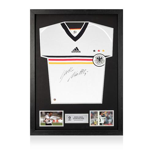 UEFA 2024 Lothar Matthäus auf der Rückseite signiert und als Held Gerahmtes modernes deutsches Heimtrikot