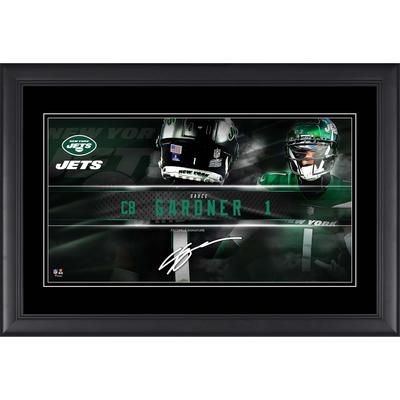 Ahmad Sauce Gardner New York Jets Faksimile-Signatur, gerahmt, 10 x 18 Zoll, Spieler-Namensschild-Collage Image
