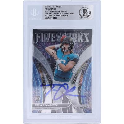 Trevor Lawrence Jacksonville Jaguars signierte 2021 Panini Prizm Fireworks #F-21 Beckett Fanatics bezeugte authentifizierte Rookie-Karte Image