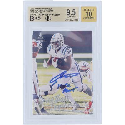 Jonathan Taylor Indianapolis Colts signierte 2020 Panini Luminance #215 Beckett Fanatics bezeugte authentifizierte 9,5/10 Rookie-Karte mit "Horse Power"-Inschrift Image