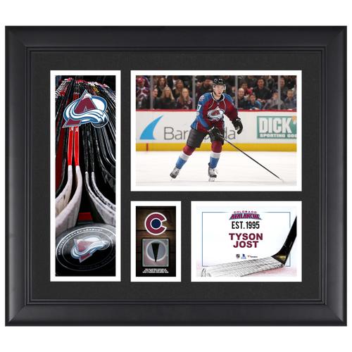 Tyson Jost Colorado Avalanche, gerahmte 15 x 17 Zoll große Spielercollage mit einem Stück eines beim Spiel verwendeten Pucks