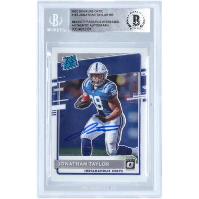 Jonathan Taylor Indianapolis Colts signierte 2020 Panini Donruss Optic Rated Rookie #167 Beckett Fanatics bezeugte authentifizierte Rookie-Karte Image