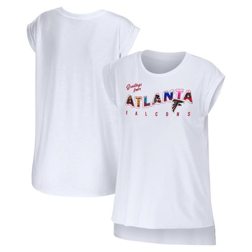 Damenbekleidung von Erin Andrews, weißes T-Shirt „Atlanta Falcons Greetings From Muscle“.